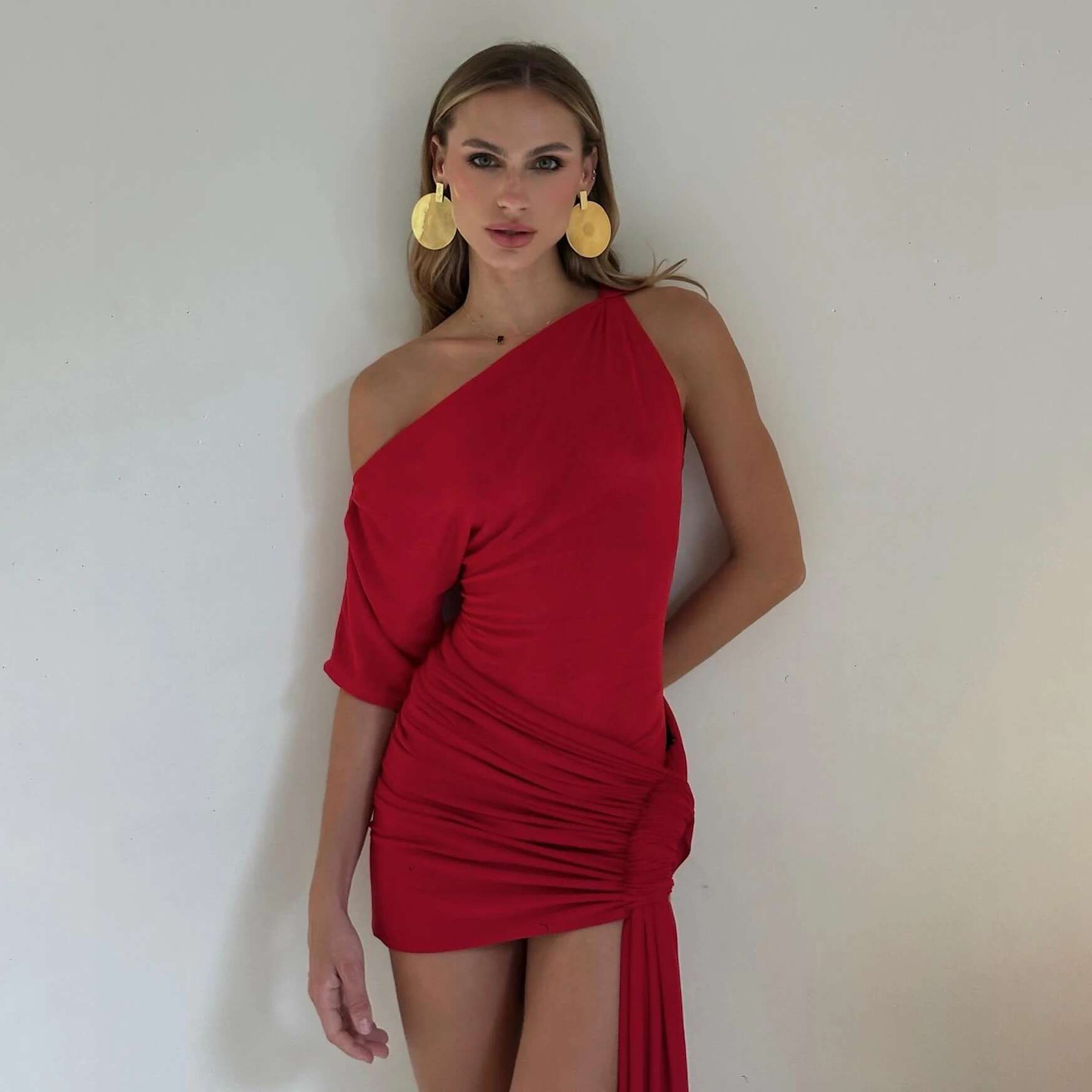 Sexy Swimsuit With Cover Up Women Swimwear Female Bikini Short Skirt One Shoulder Biquini Red Puff Bodysuit Bath Suit Beachwear