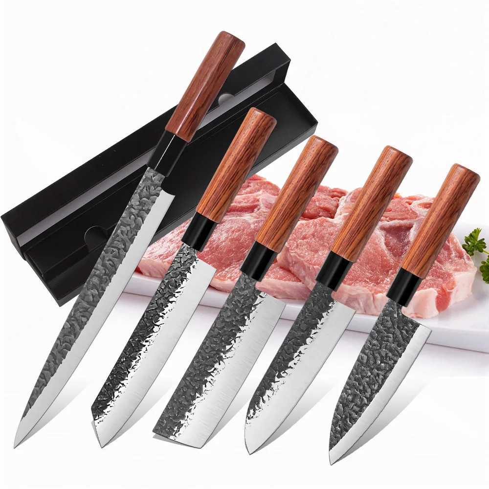 Japanese Knife Set Hand Forged Chef Knife Salmon Sushi Fish Filleting Knife Wood Handle Kitchen Knive Set Carbon Steel Knife SetXJ250117