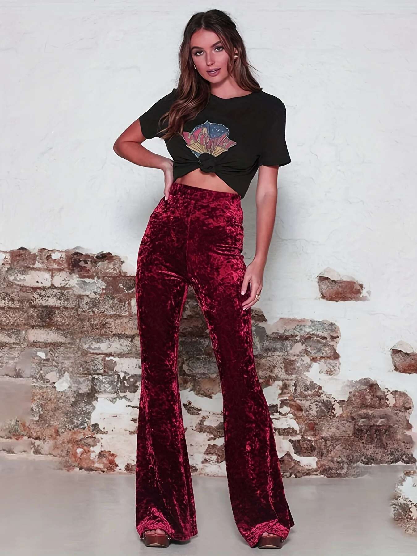 New Style Boot-Cut For Women, High-Waisted Gold Veet Casual Wide-Leg Pants