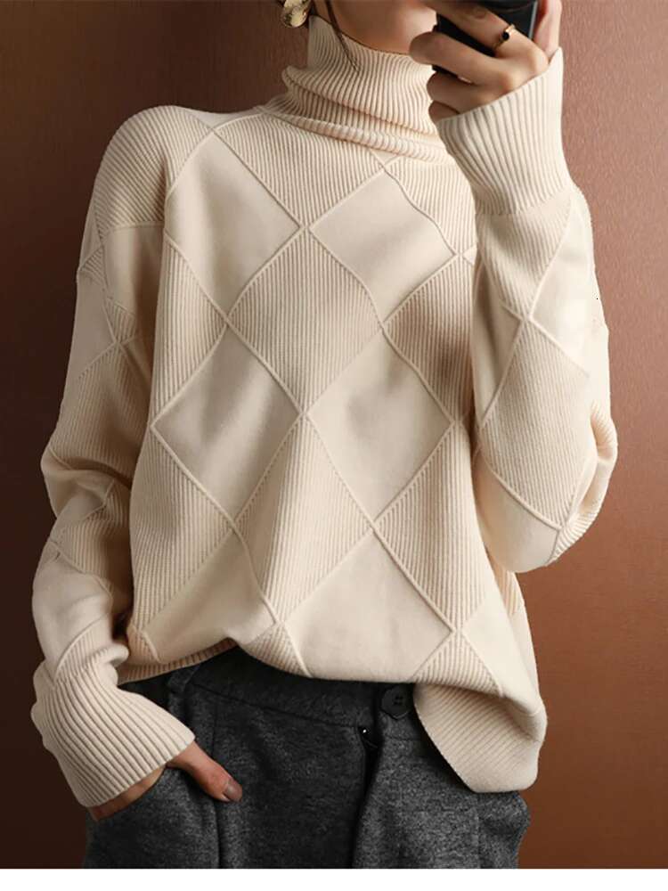 Fitshing Fashion New 2024 Turtleneck Women's Sweaters Pullover Solid Oversized Jumper Long Sleeve Knit Top Jersey Pulls Sale