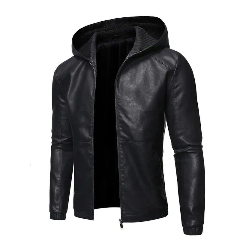Clothing Mens Spring High Quality Leather Jacket Male Slim Fit Fashion Hooded 3XLM 250109Z