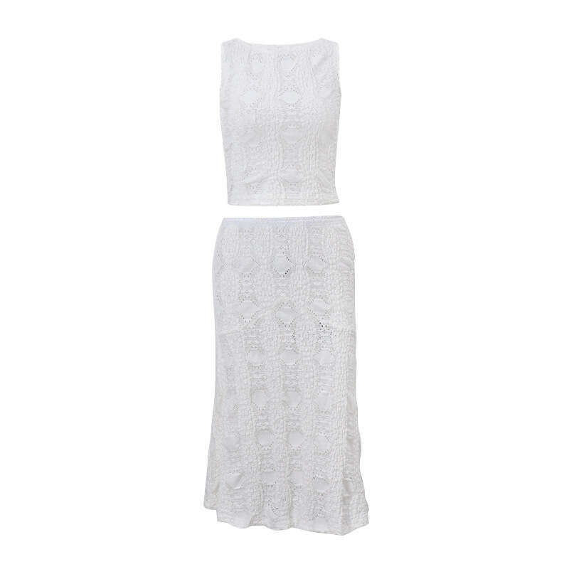 European and American 2025 Summer Product Fashionable Atmosphere Sexy Two piece Set Round Neck Short Tank Top Half Skirt New Casual Versatile Fashion 
