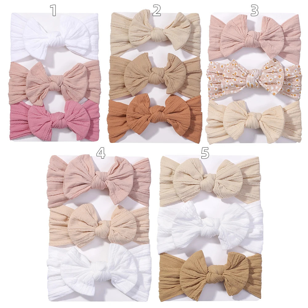3Pcs Solid Color Baby Headband Bow Children Hair Band Elastic Nylon born Headbands Soft Turban Headwrap Kid Accessories 250117