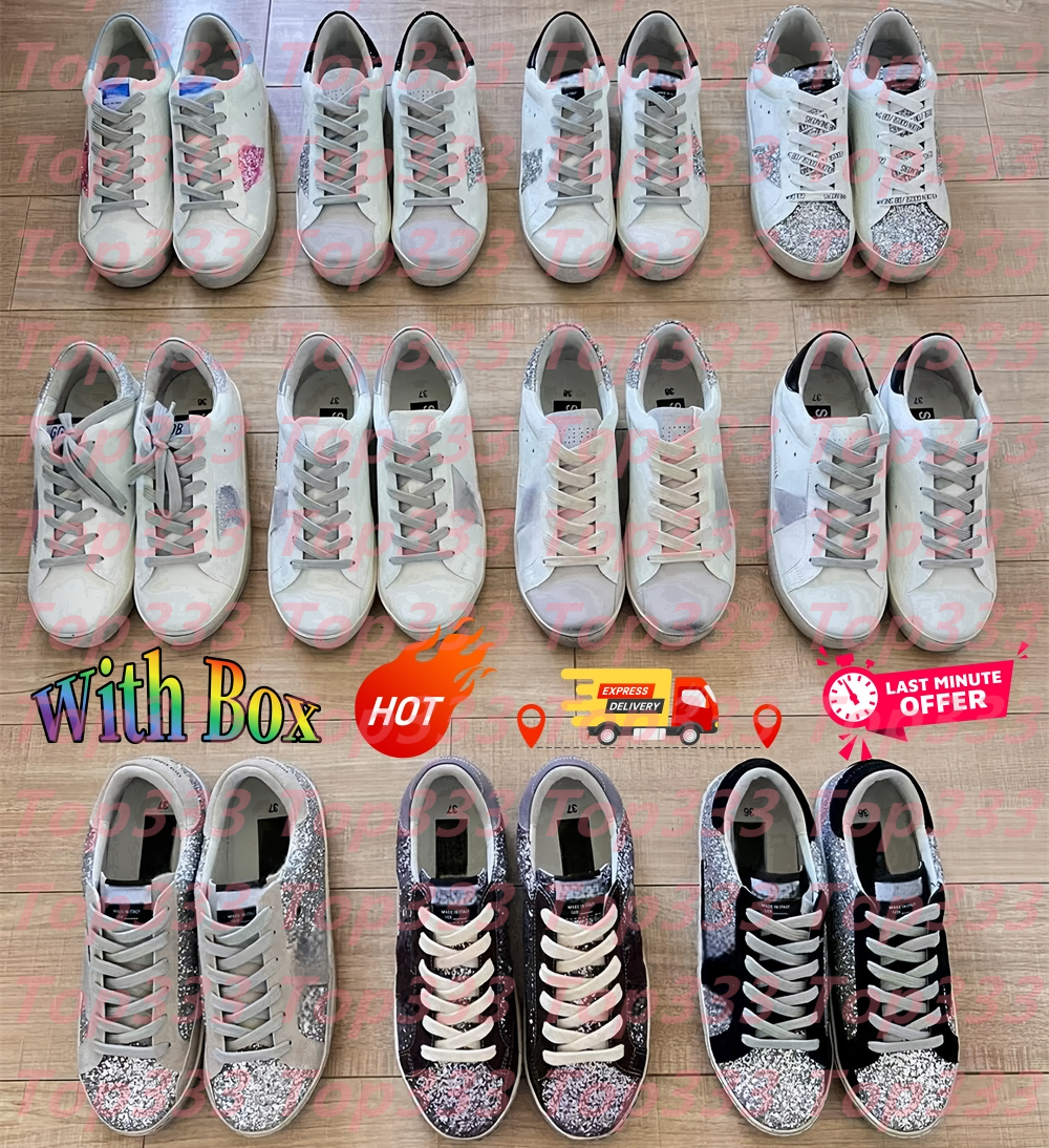 Top Quality OG Women Mens Mid Star Designer Shoes Canvas Trainers Suede Leather Glitter Silver Gold Pink Zebra Vintage Italy Brand Handmade Platform Casual Sneakers