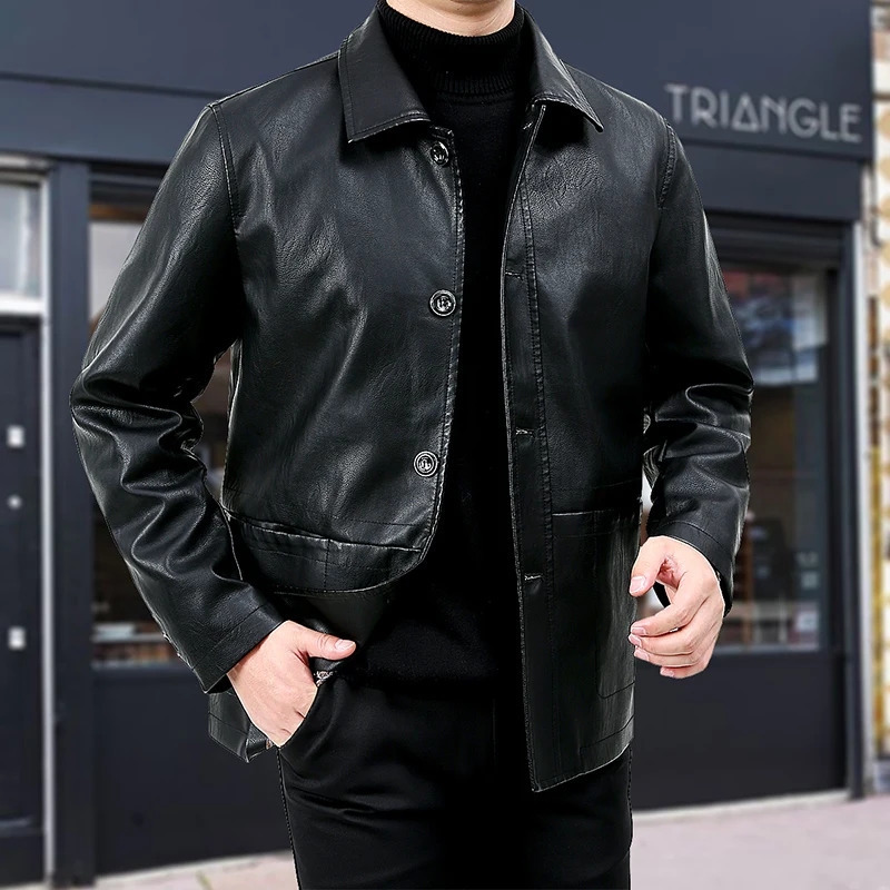 Vintage Brown Leather Jacket Men Loose Casual Motorcycle Style Biker Coat Men Skin Coat Oversize Windbreaker Autumn Winter 250109