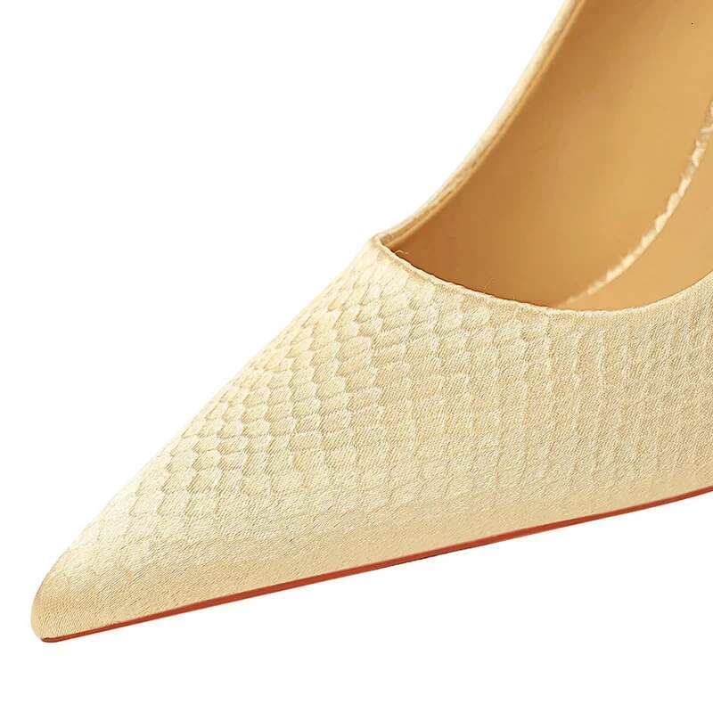 Women 9.5Cm High Fashion Pumps Wedding Bridal Classic Scarpins Silk Stiletto Thin Heels Lady Light Blue Green Office Shoes