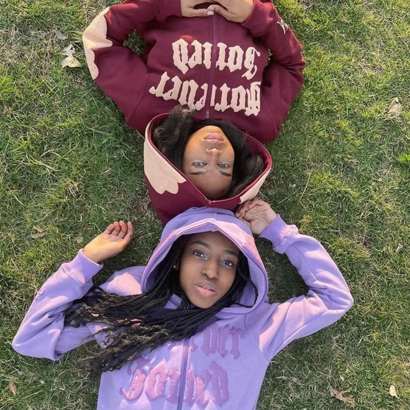 Harajuku Gothic mens womens sportswear Y2K hooded sweater hip-hop Letter Flower print Sportswear oversized streetwear clothing 250117