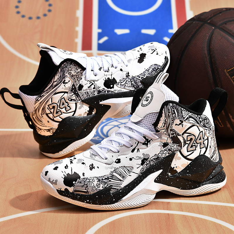 High top basketball shoes male adult leather winter concrete actual combat sports shoes purple white black