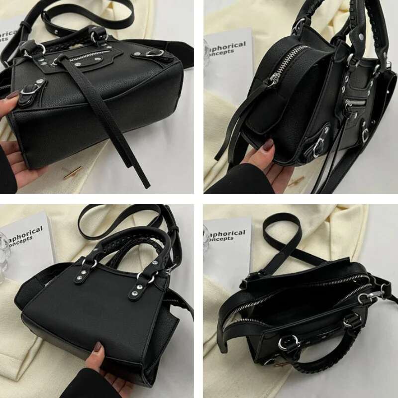 Moto Styg Crossbody Women 2025 New Trend Fashion Chic Rivet Shoulder Bag High Quality Black Faux Leather Designer Handbag