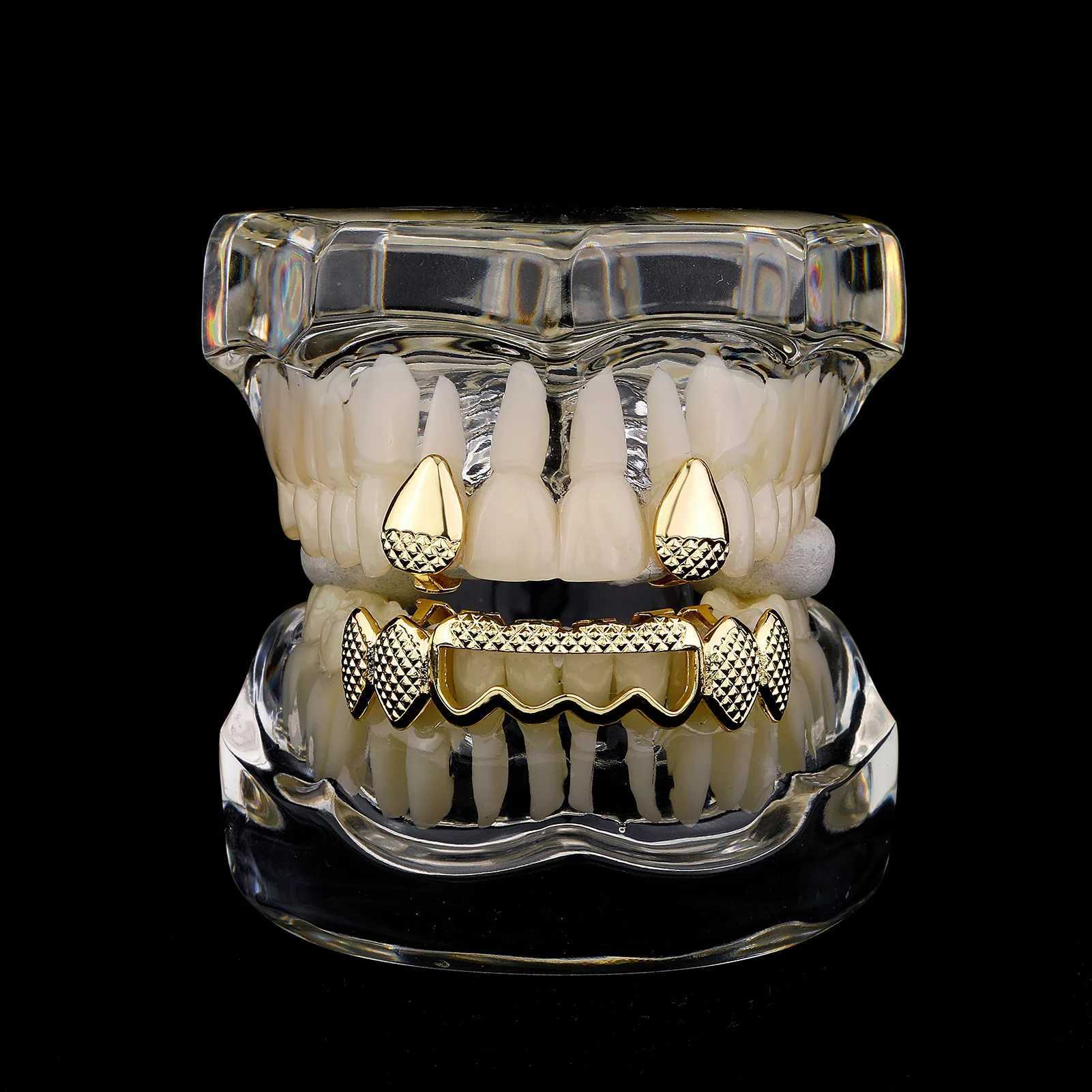 Hollow Fang Iced Out Teeth Grillz Hip Hop Top Bottom Grills Dental Mouth Punk Teeth Caps Cosplay Party TG105XJ250114