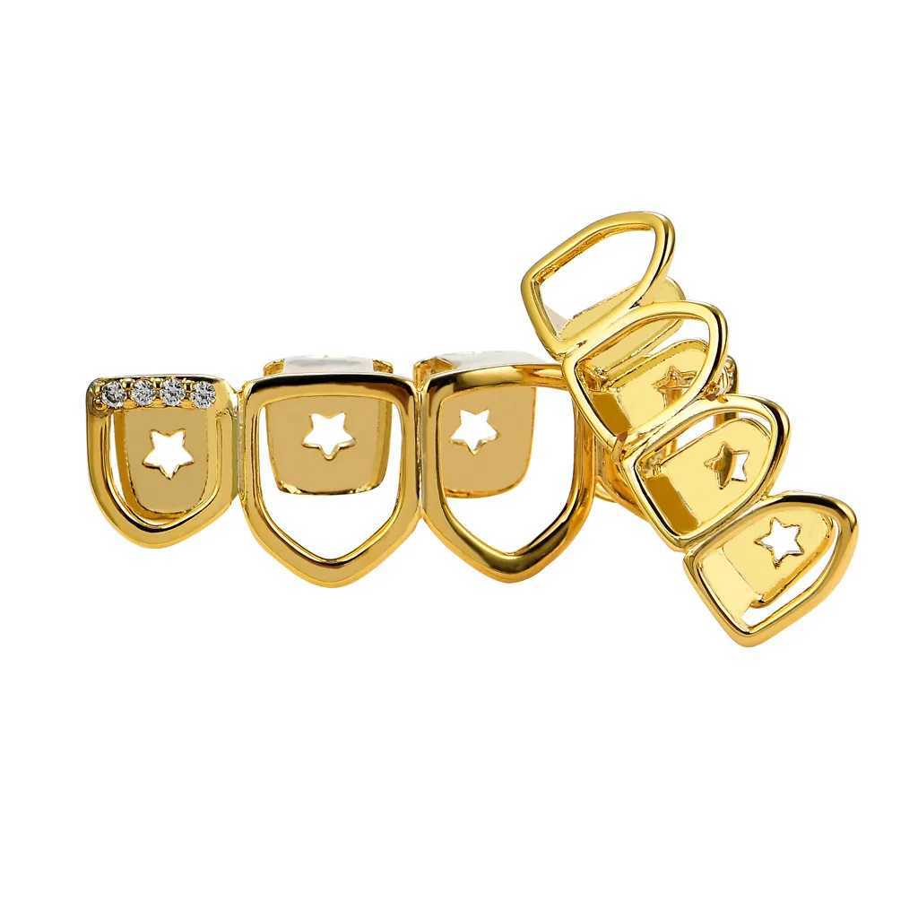CZ Stones Star Teeth Grillz Caps Cubic Zircon Iced Out Micro Pave Top Bottom Charm Grills Set For Men Women Hip Hop JewelryXJ250114