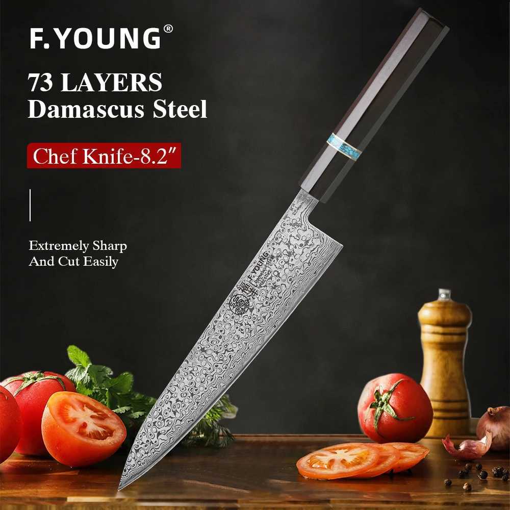 F.YOUNG 8.2 Handmade Chef Knife Damascus Steel Sharp Meat Vegetable Cleaver Gyuto Knife Japanese Hand Forged Kitchen KnivesXJ250117