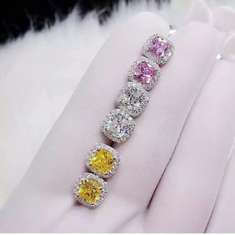 2025 Drop Ship Sparkling Stud Earrings Luxury Jewelry 925 Strerling Silver Cushion Shape 5A Cubic Zircon CZ Diamond Gemstones Party Women Lady Earring