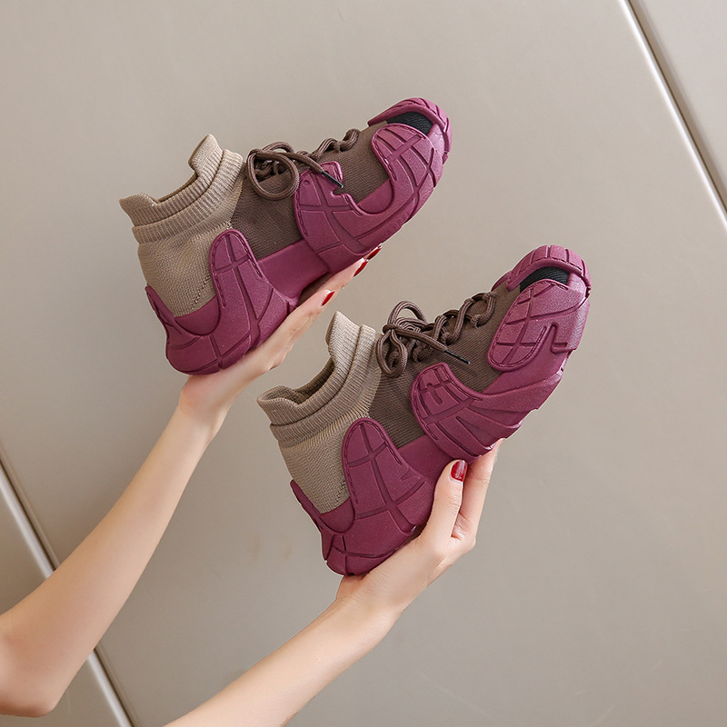 New style thick soles increase daddy shoes female 2025 new hot sports shoes all match casual shoes brown purple