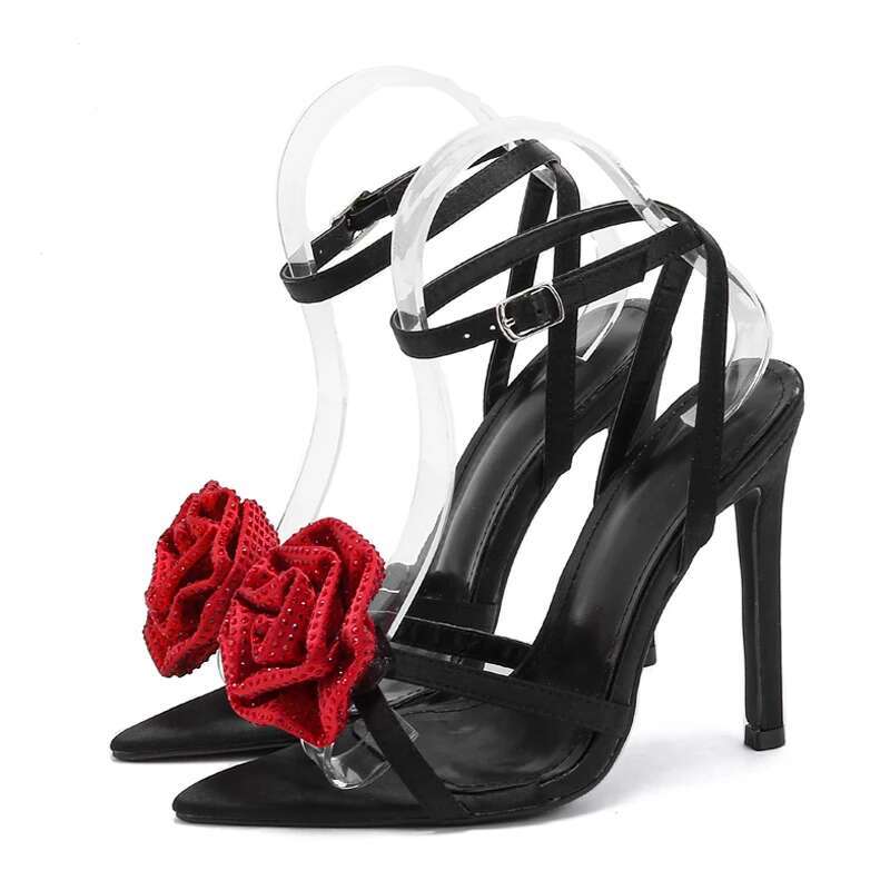 Eilyken CRYSTAL Wer Ankle Buckle Strap Thin Heels Denim Sandals Women's Pointed Toe Party Female Shoes Sandalias Mujer