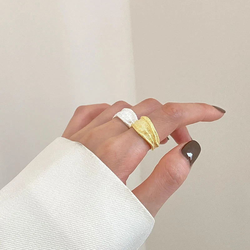Silvology 925 Sterling Silver Irregular Matte Texture Rings Ladies Thick Lava Statement Korea Wide Rings Simple Fashion Jewelry 250110