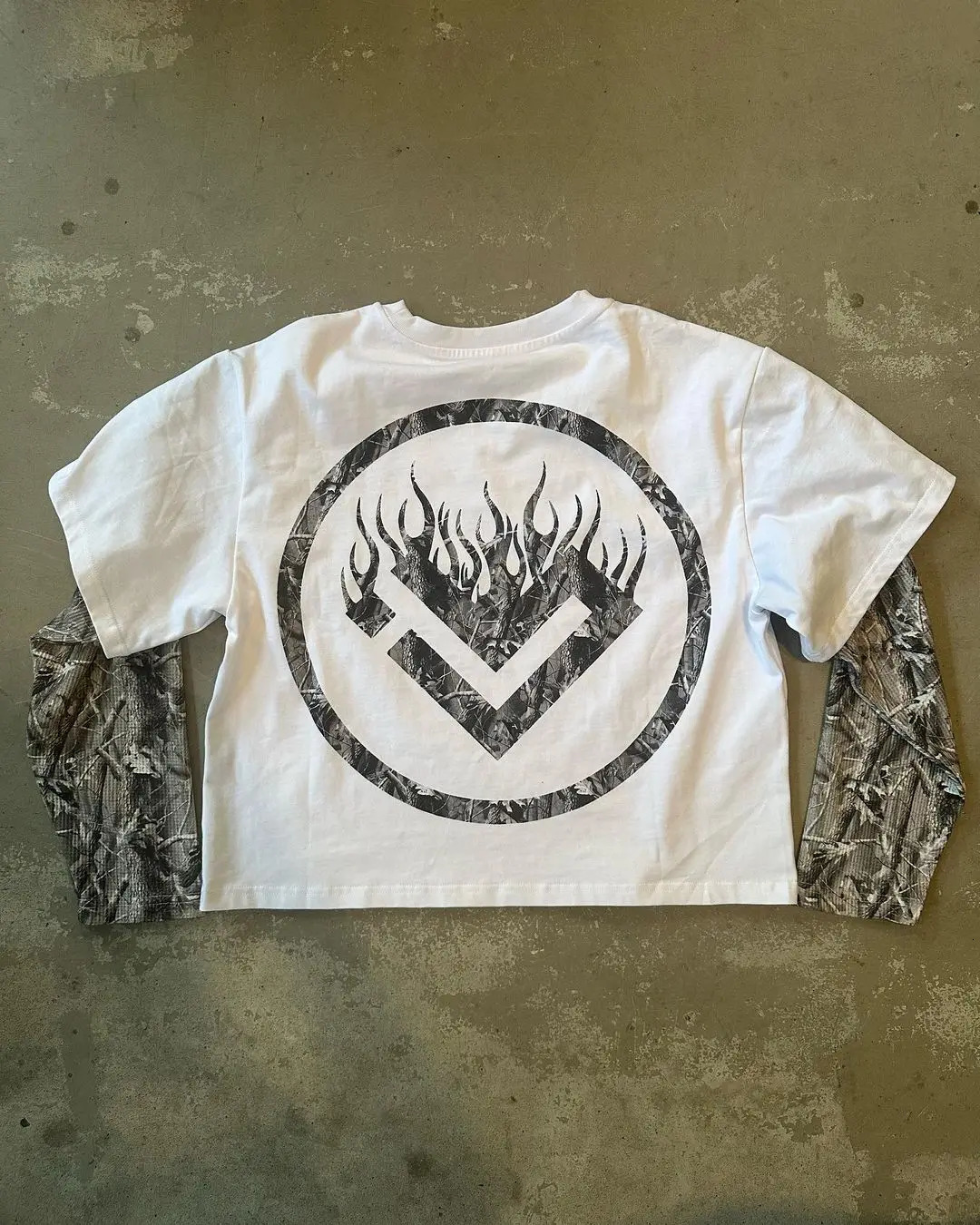Y2k Street Fashion Camouflage Splicing Shirt Womens T-shirt Mens American Casual Printed Long-sleeved Retro Harajuku Loose Top 250109