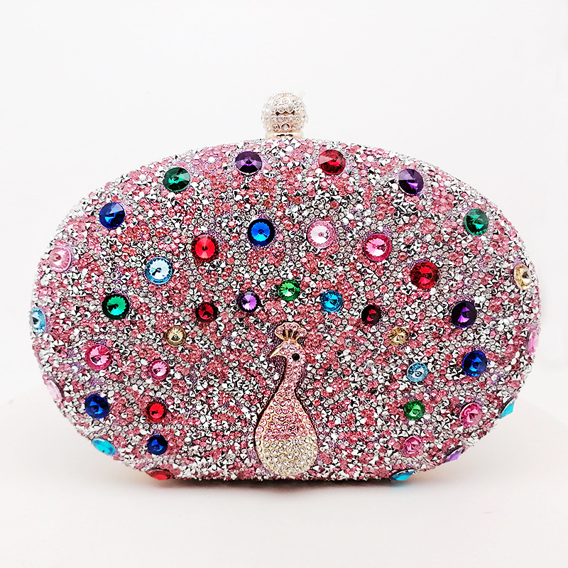 New peacock diamond-encrusted evening bag retro party bag black high-end dress bag