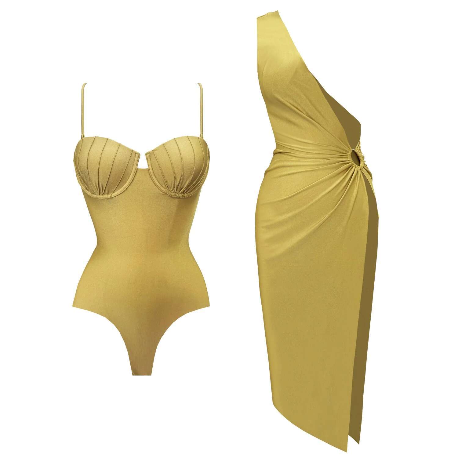 2024 2 Pcs Set Push Up One Piece Cut Out Swimwear Sexy Woman Swimsuit Bathingsuit Swim Suits Beachwear Bandeau Biquini