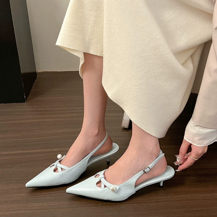 Women Dress Shoes High Heel Fashion Pointed Toe Design Sense Versatile Triple Black Beige Blue Free shipping