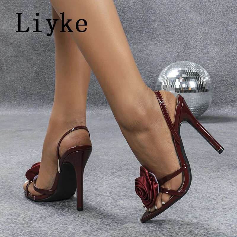 Liyke 2025 Summer Open Toe Slip On Back Strap Sandals Women Fashion Rose Wers Designer High Heels Ladies Party Dress Shoes