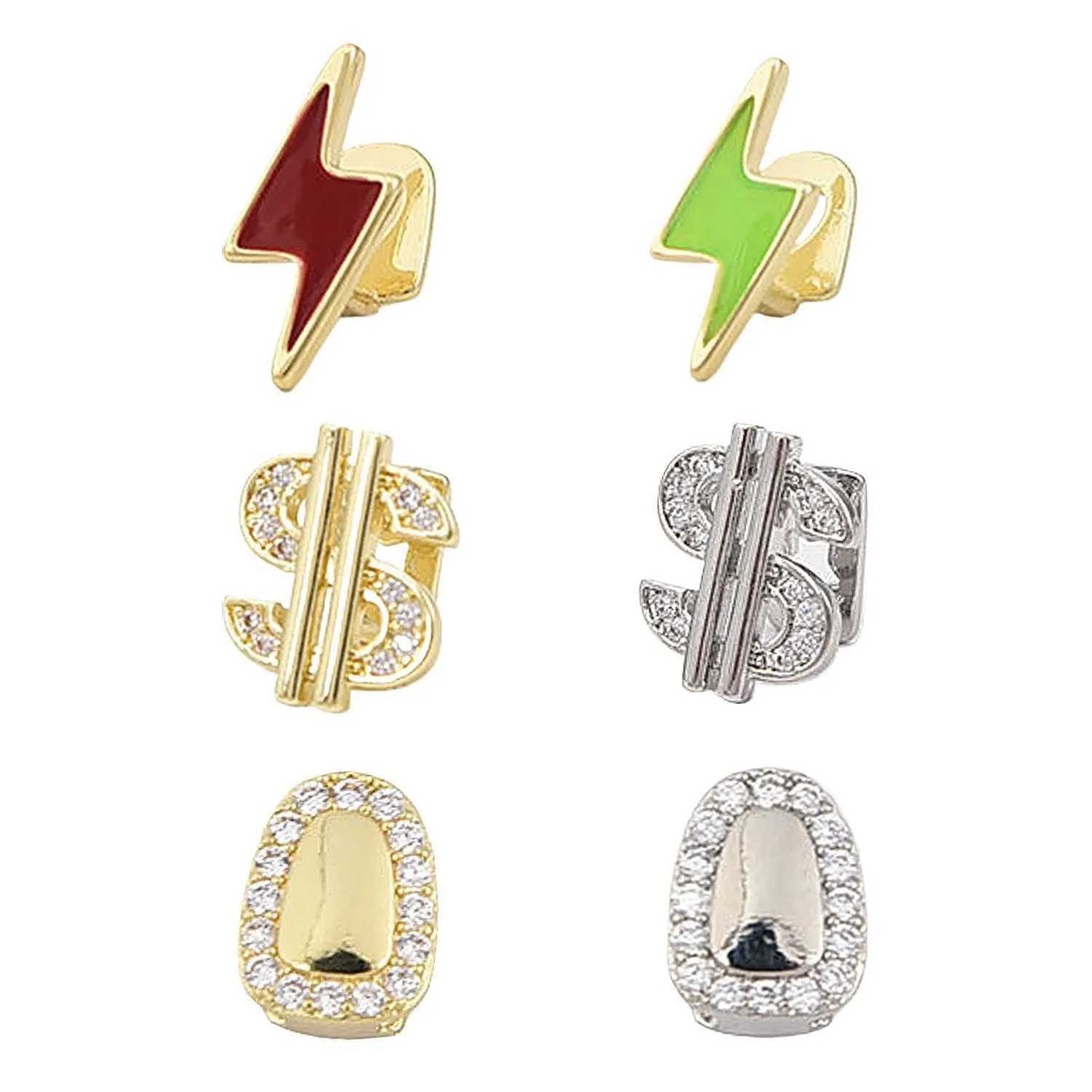 6PCS/Set Hip Hop Teeth Grillz Fashion Rhinestones Gold Silver Color Removable Grills Dental Mouth Punk Teeth Caps Party JewelryXJ250114