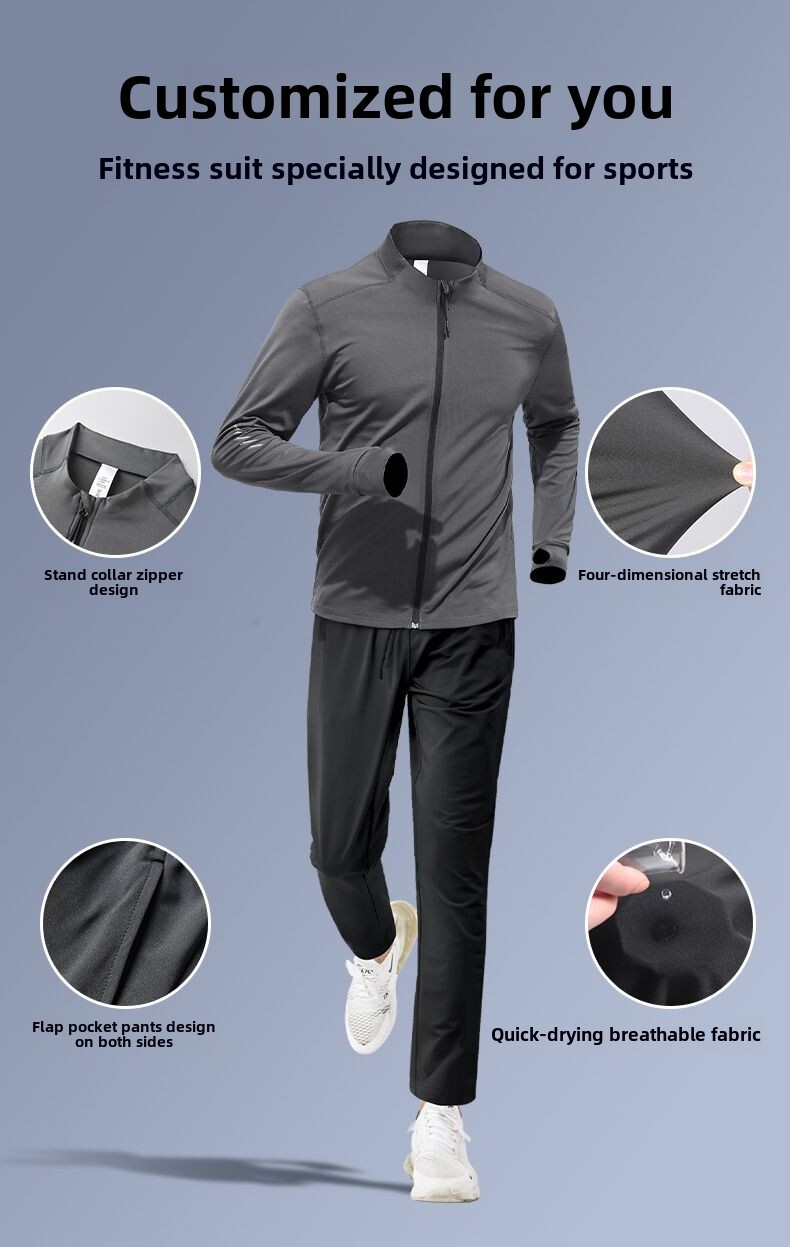 Men's Winter Running Sports Plush Warm Quick-Dry Fiess Jacket Stand Collar Morning Runs Training Mens Sweatsuits Set