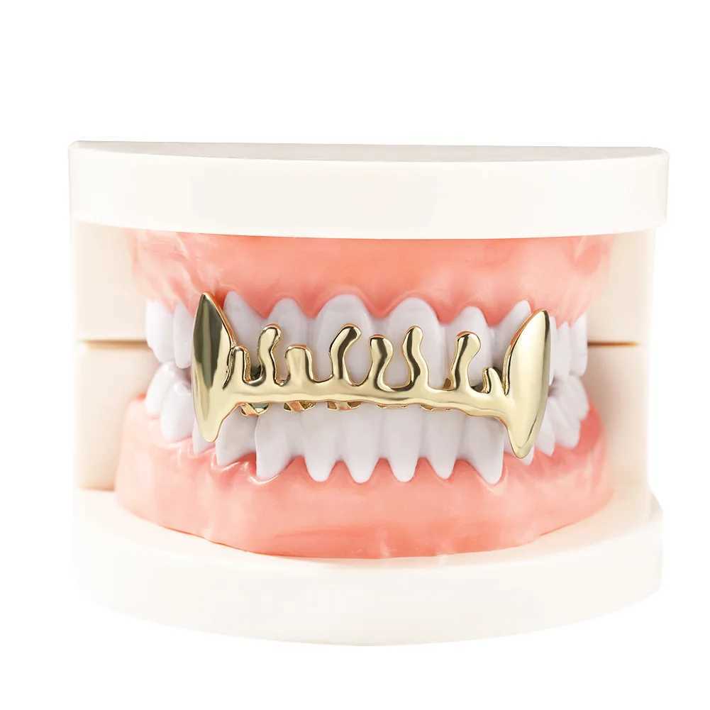 Volcanic Lava Shape Iced Out Teeth Grillz Hip Hop 8/8 Top Bottom Grills Dental Mouth Punk Teeth Caps Cosplay Party TG098XJ250114