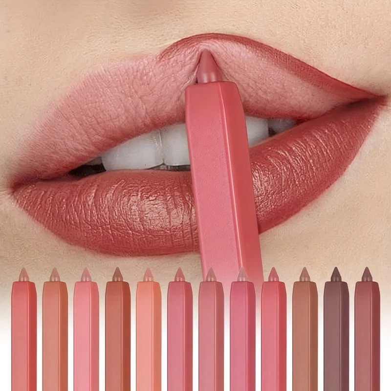 Pudaier 12-Color Lip Liner Pen Set Long-Lasting Waterproof Sweatproof Easy Blend Non-Fade Natural Berry Tones Crayon Form 250108