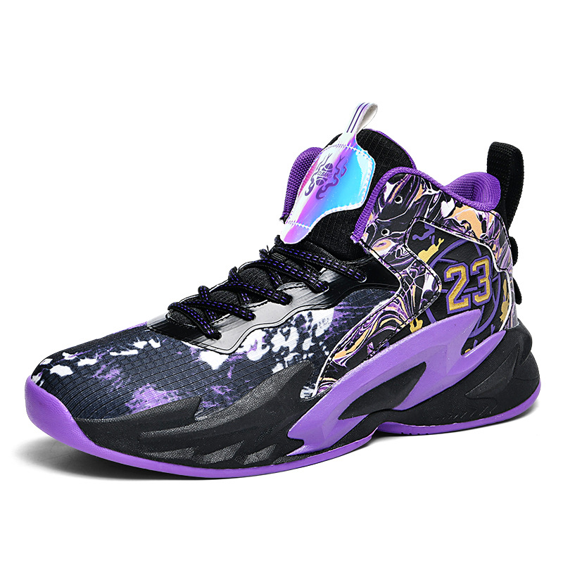 Cross-border high top basketball shoes net men's children's primary and secondary school raw hot rubber sole trend cement sneakers 2025
