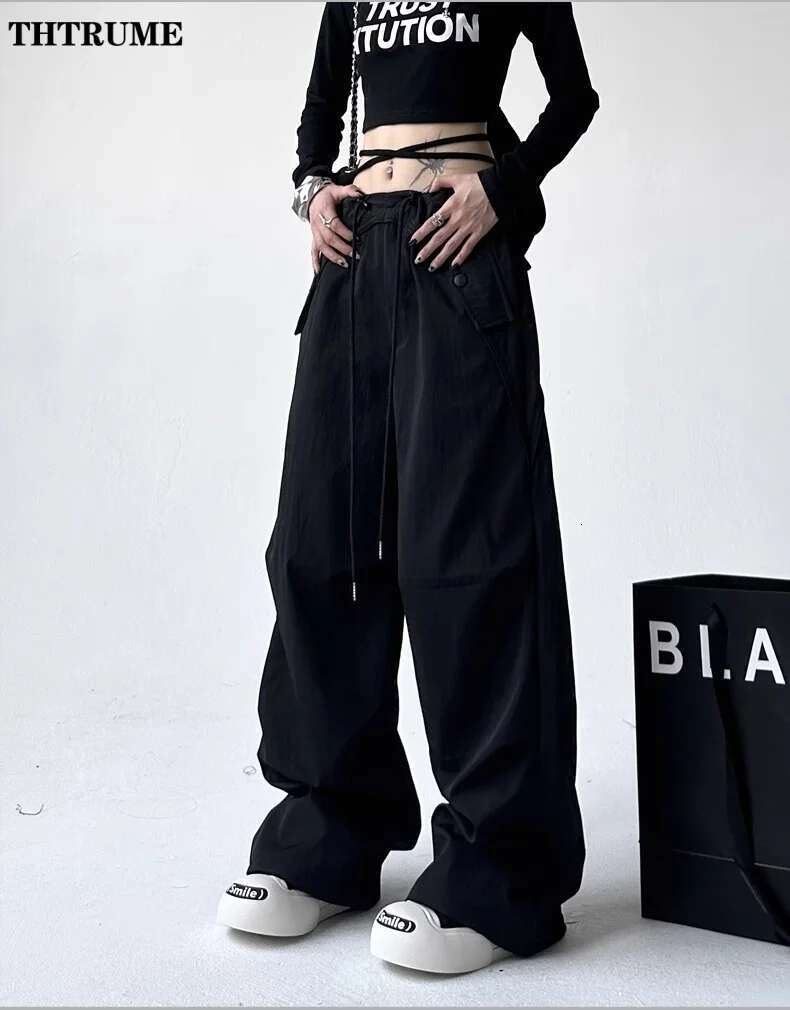 Retro Spring Summer Baggy Pants Fashion Women Loose Drawstring Vintage America Wide Leg Pant Streetwear Y2k New Cargo Trousers