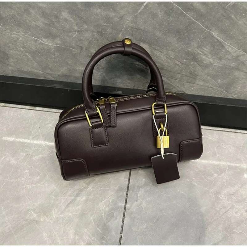 Genuine Leather Women's Vintage Bowg Shoulder New High-End Solid Ladies Boston Handbag Golden Key Design Tote Bag