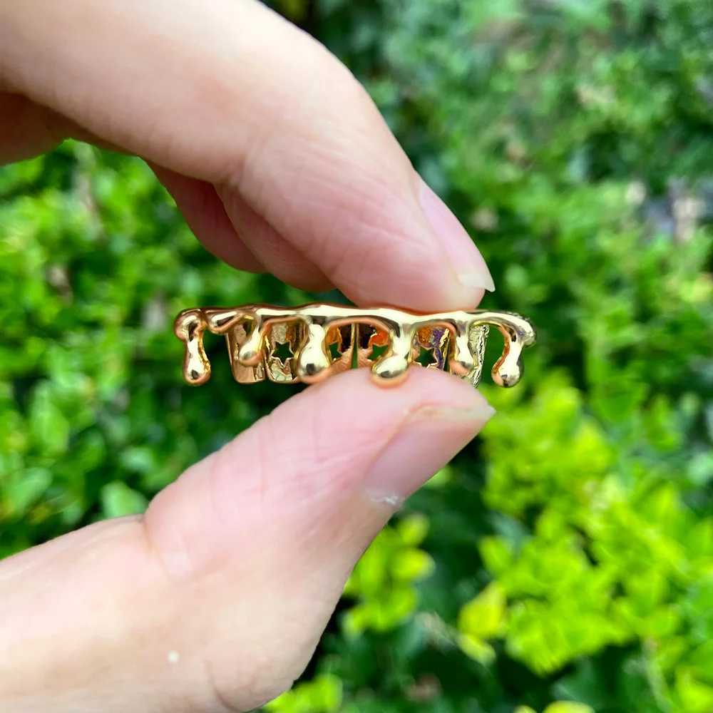 RACHELZ Glossy Water Droplet Teeth Grillz Hip Hop Gold Silver Color Tooth Caps For Women Men Dental Grills Punk JewelryXJ250114