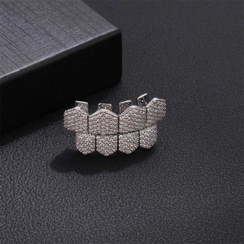 Full CZ Stones Teeth Grillz Caps Cubic Zircon Iced Out Micro Pave Top Bottom Charm Grills For Men Women JewelryXJ250114