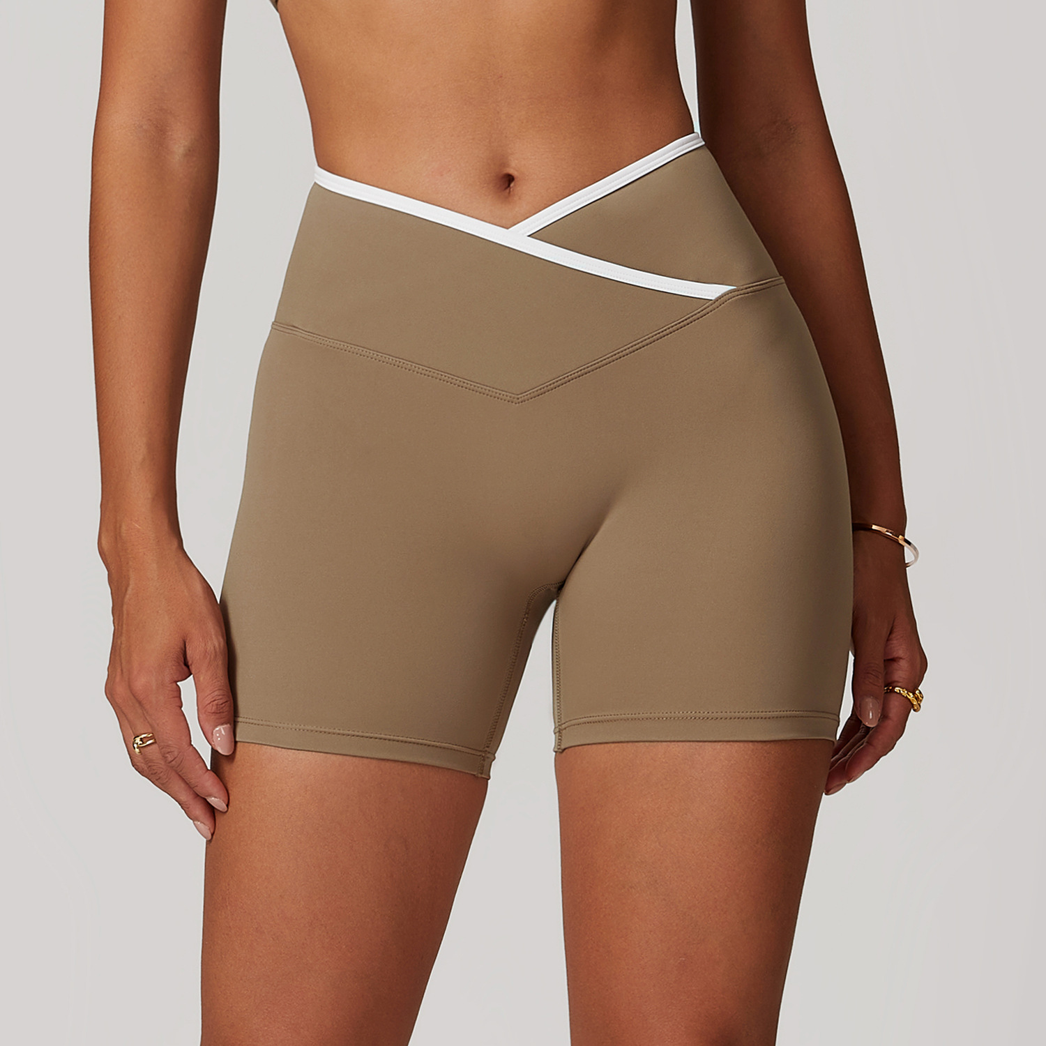 Cross High Waist Yoga Shorts Skinny Nude Peach Lift Hip Sports Shorts Women Outer Fitness Pants