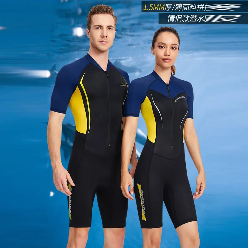 Men Womens 1.5MM Neoprene wetsuit conjoined Short Sleeve Shorts Diving Surfing Suit Sun Protection Warm Swimming Suit triathlon 250108