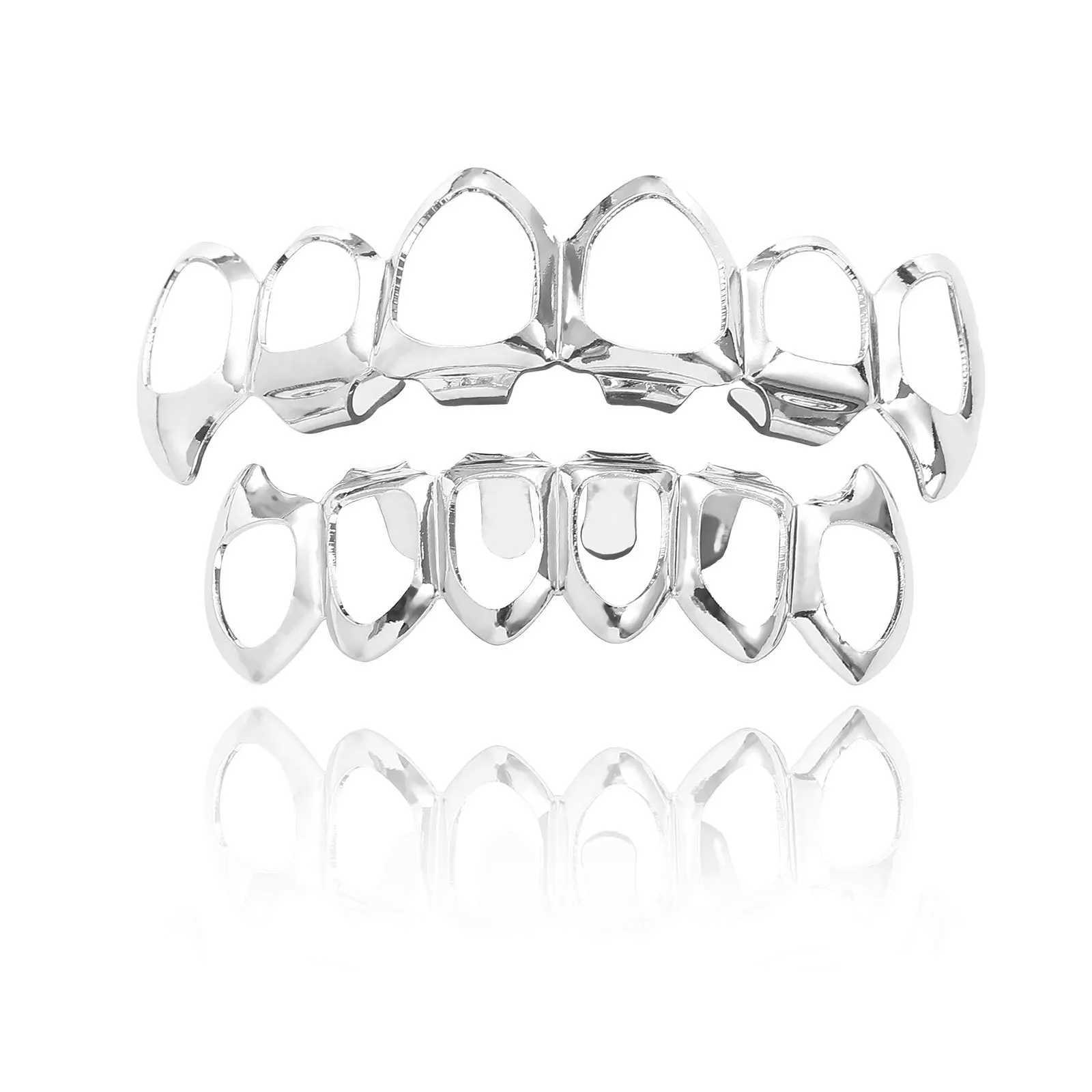 Hip Hop Hollow Out Iced Out CZ Teeth Grillz Caps Cubic Zircon Micro Pave Top Bottom Charm Grills Set For Men Women Jewelry GiftXJ250114