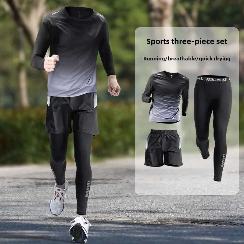 Sports Suit Quick-Dry Running Training Fiess Wear Fall Winter Morning Runs Track Field Equipment Men's Sportswear Set
