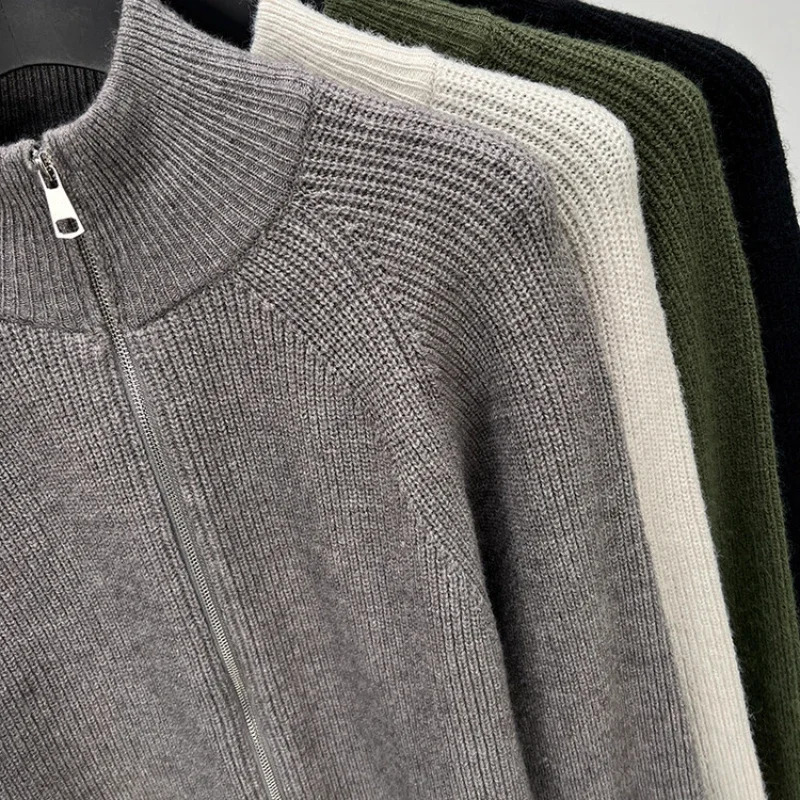 Zip Sweater Coat Half Turtleneck Solid Color Mens Knitted Cardigan Autumn and Winter Warm Long Sleeves Sweater 250113