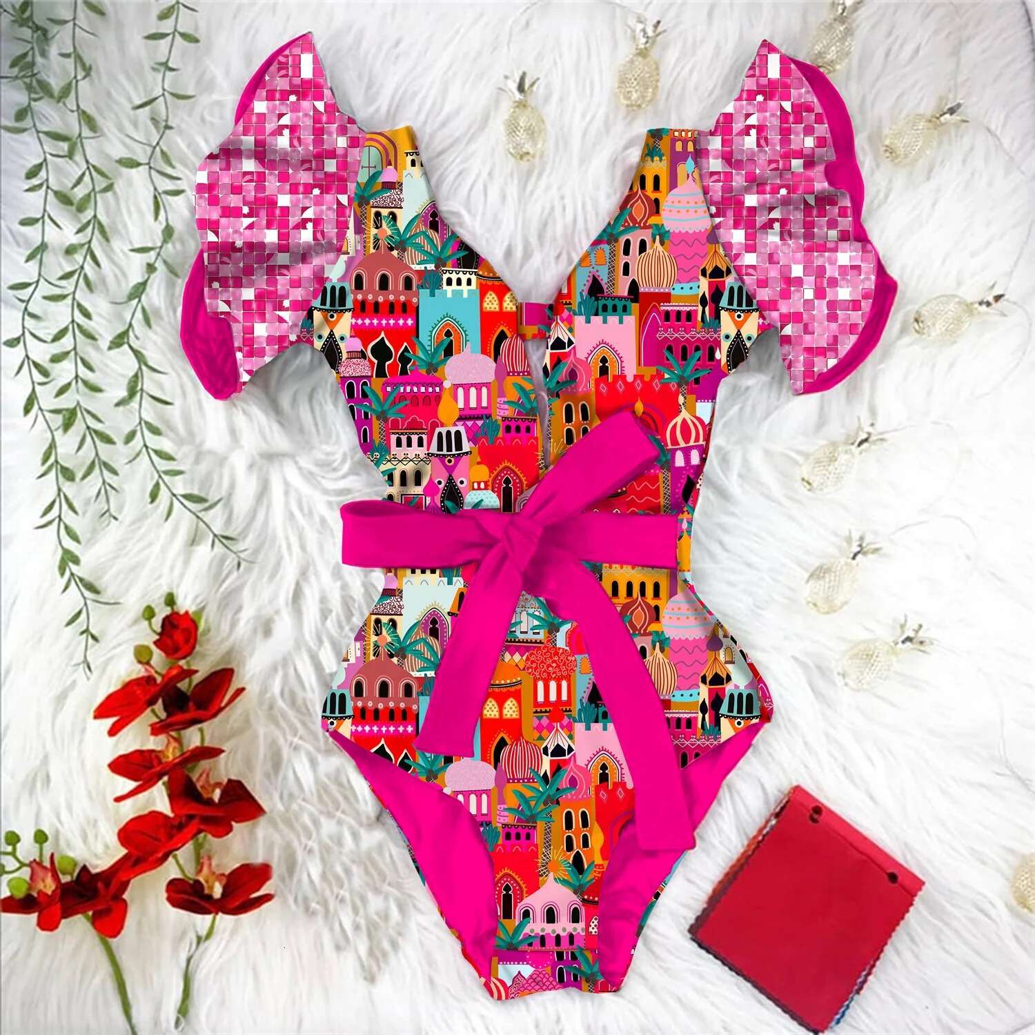 2025 New Print Sexy One Piece Swimsuit Women Swimwear Push Up Monokini Ruffle Swim Bathing Suit Summer Beach Wear Female