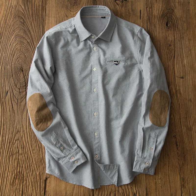 Oxford Retro Shirt Japanese Business Casual Trendy Fashion All-match Loose Tops Male Brand Long-sleeved Patch Shirts Clothes W250118