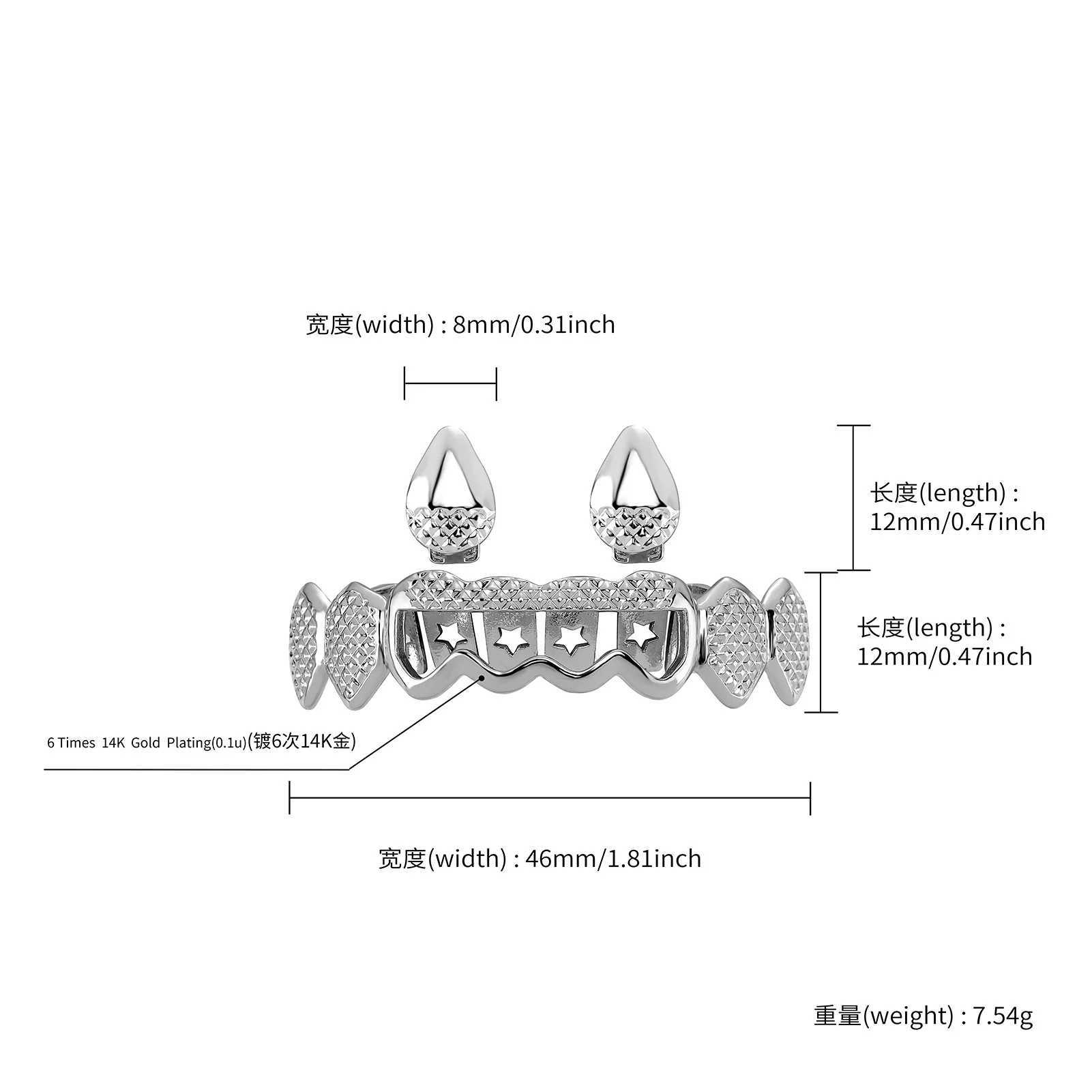 Hollow Fang Iced Out Teeth Grillz Hip Hop Top Bottom Grills Dental Mouth Punk Teeth Caps Cosplay Party TG105XJ250114
