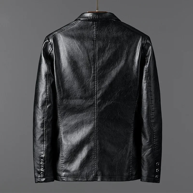 PU Leather Jackets Men Slim Fit Full Sleeve Coats Single Breasted Spliced Turn Down Collar Jacket Punk Mens Casual Male Autumn 250109
