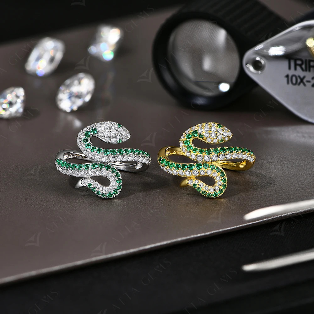 ATTAGEMS Snake Shaped Women Men Ring Full Diamond D VVS1 Open Wedding Rings S925 Sterling Silver Party Wholesale Gift 250110