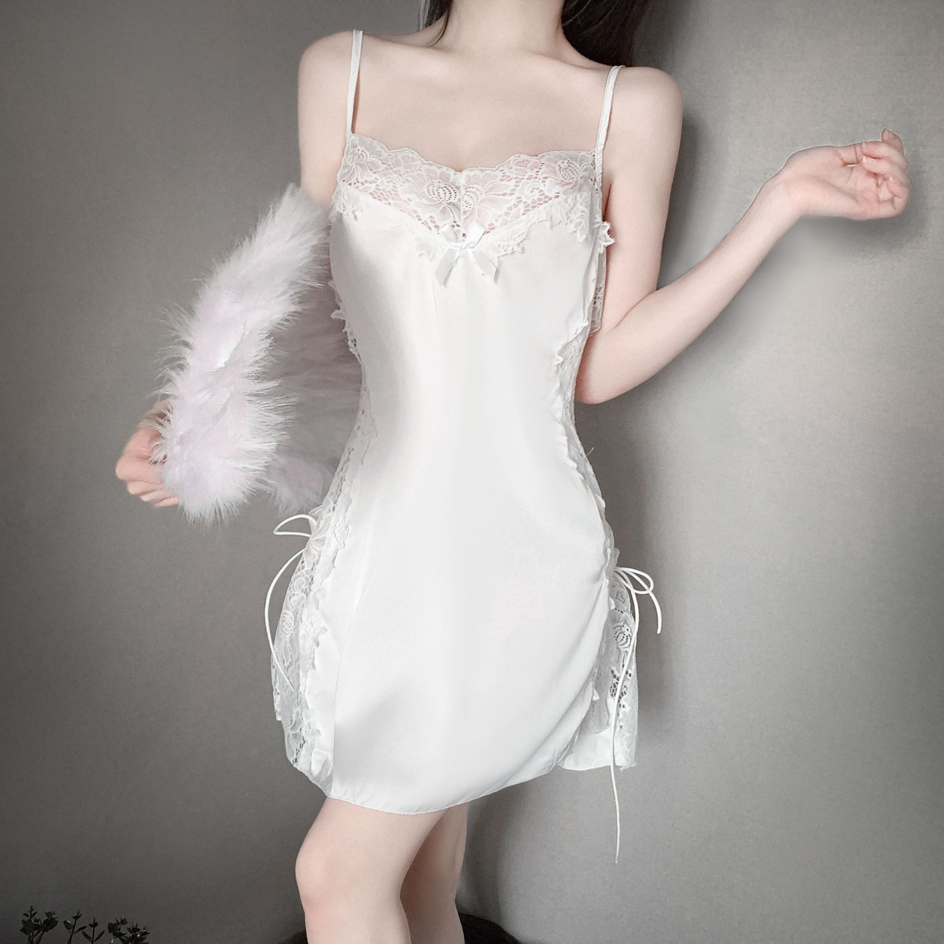Y2570 New sexy suspenders for women in summer, thin ice silk, swing collar nightdress, beautiful back, silk pajamas, home clothes