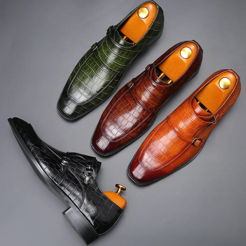Fashion Mens Business Leather Shoes Men Classic Retro Monk Shoe Dress Office Mens Slip-on Outdoor Wedding Party Flats 250113