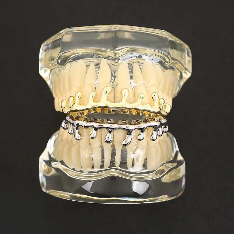 Liquid Water Drop Bottom Teeth Grillz Hip Hop Gold Plated Dental Grills For Women Men Tooth Caps Decor Punk JewelryXJ250114