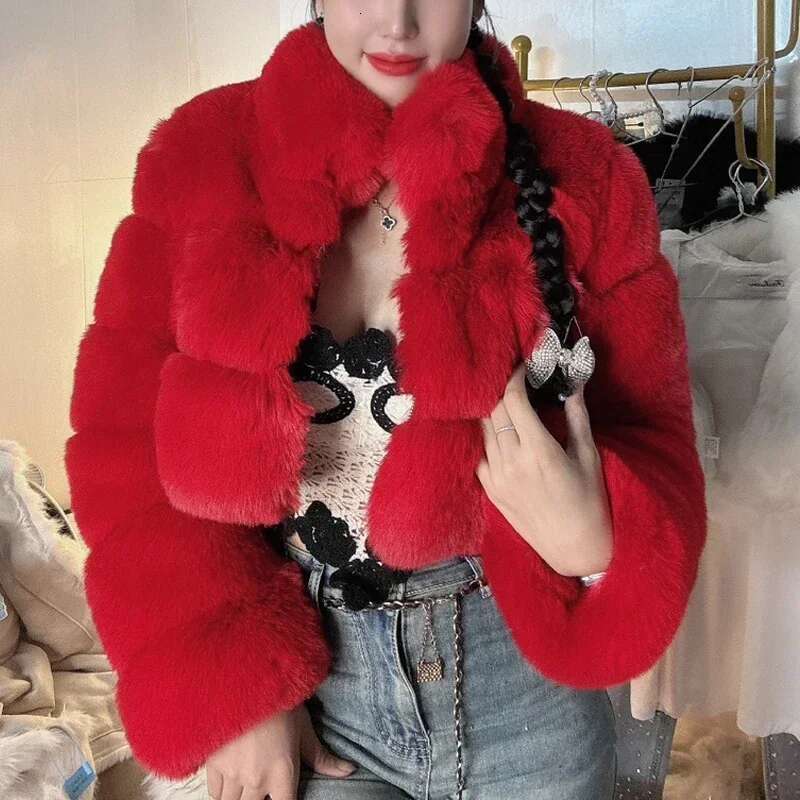 Fashion Coat Women Cropped Autumn Long Sleeve Fluffy Faux Jacket Winter Fur Ladies Zipper Furry Mink Coats
