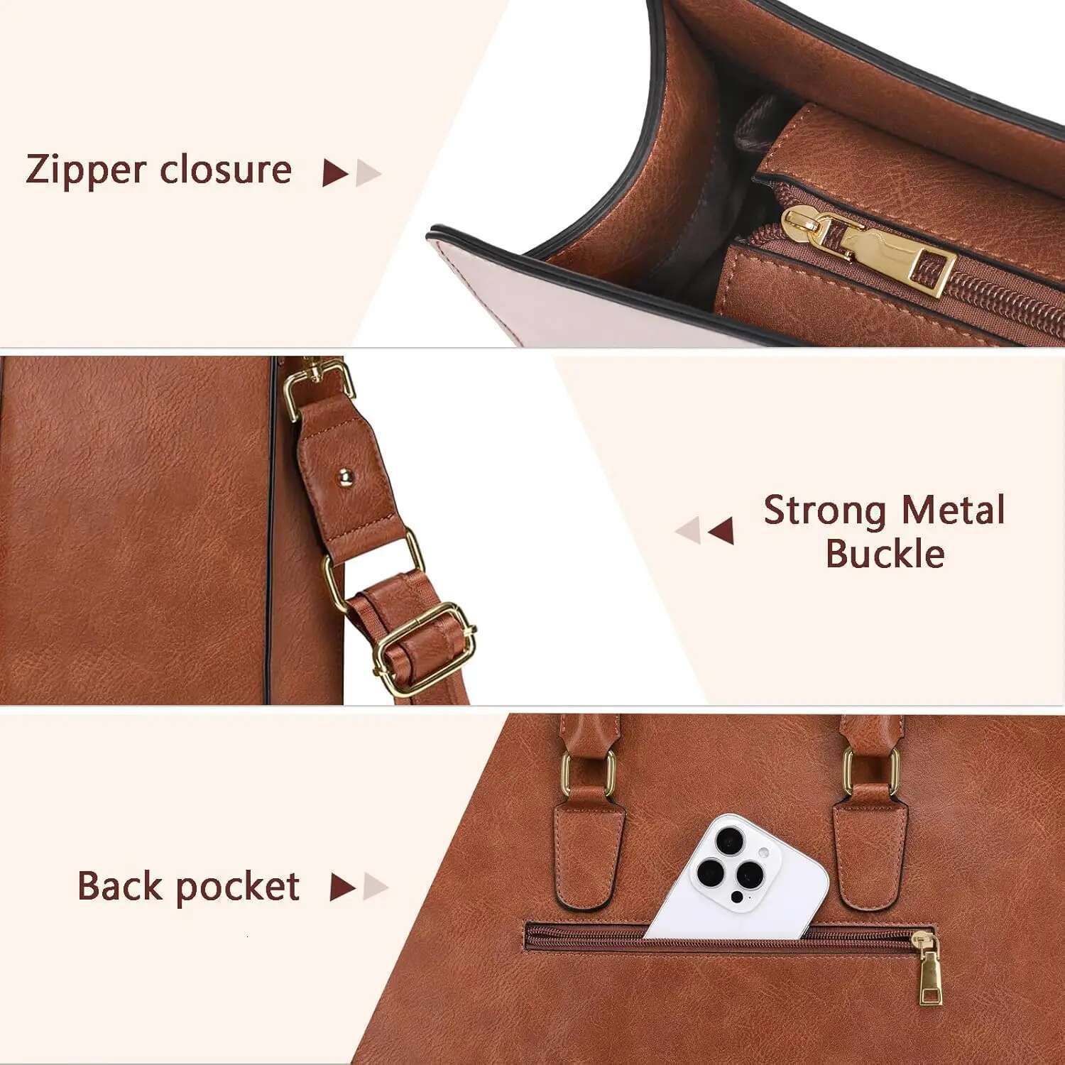 PU Leather Laptop 15.6 inch Waterproof Tote Casual Travel Handbag Shoulder Bags Office Computer Briefcase Women's Bag