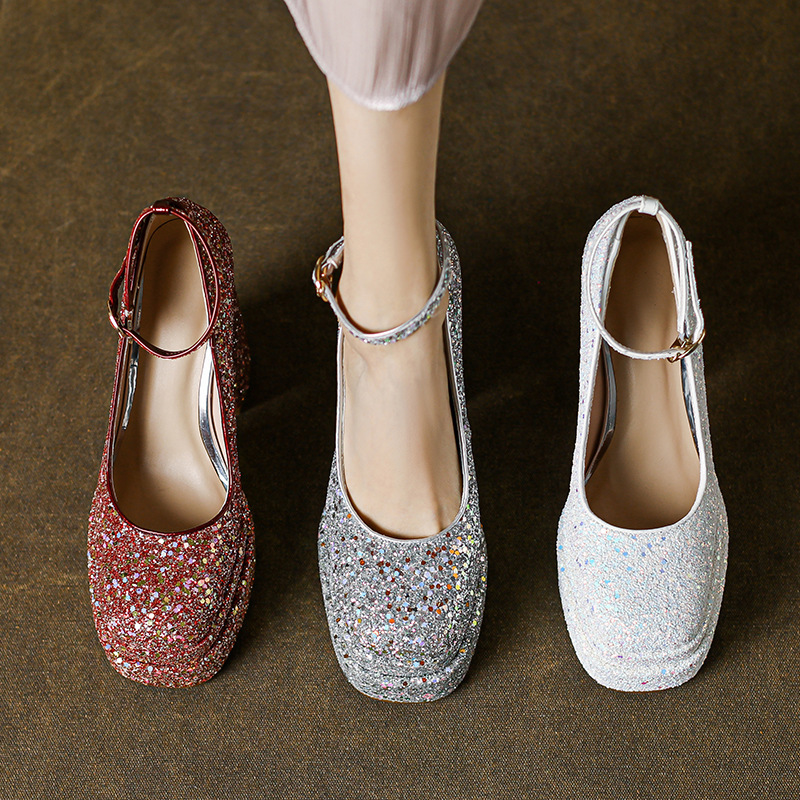 Women Dress Shoes hot High Heel Increase Height Fashion Shining Design Triple Sier Red Free shipping